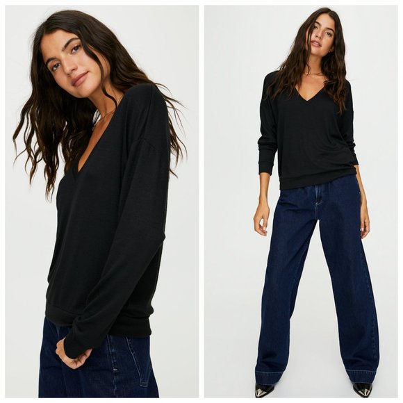 Aritzia Sweaters - ARITZIA WILFRED FREE V-Neck Black Sweater